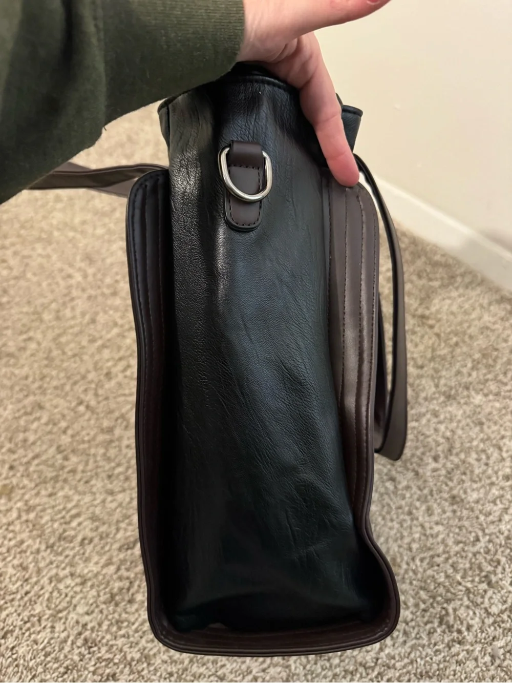 Structured Black Leather Tote with Detachable Strap